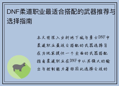 DNF柔道职业最适合搭配的武器推荐与选择指南